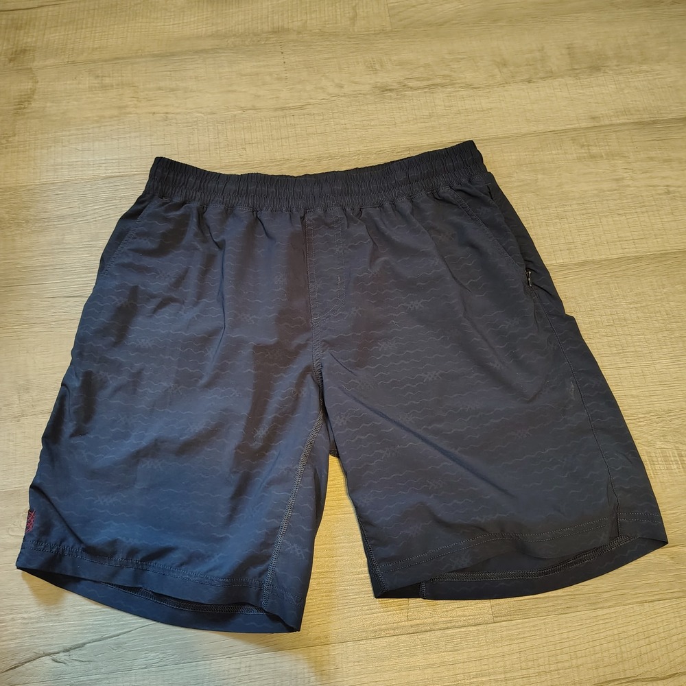 Rhone Mens Navy Blue Wave Print Athletic Performance Shorts Size Medium